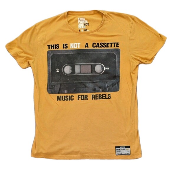 ZARA Prints Are Not Dead T-Shirt LARGE Not A Cassette Music For Rebels Unisex? - Picture 1 of 7